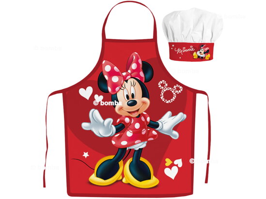Dětská zástěra s čepicí Minnie Mouse Red Hearts