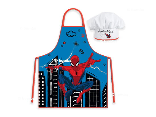 Modrá zástěra pro děti s čepicí Spiderman