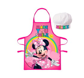 Dívčí zástěra s kuchařskou čepicí Minnie s duhou